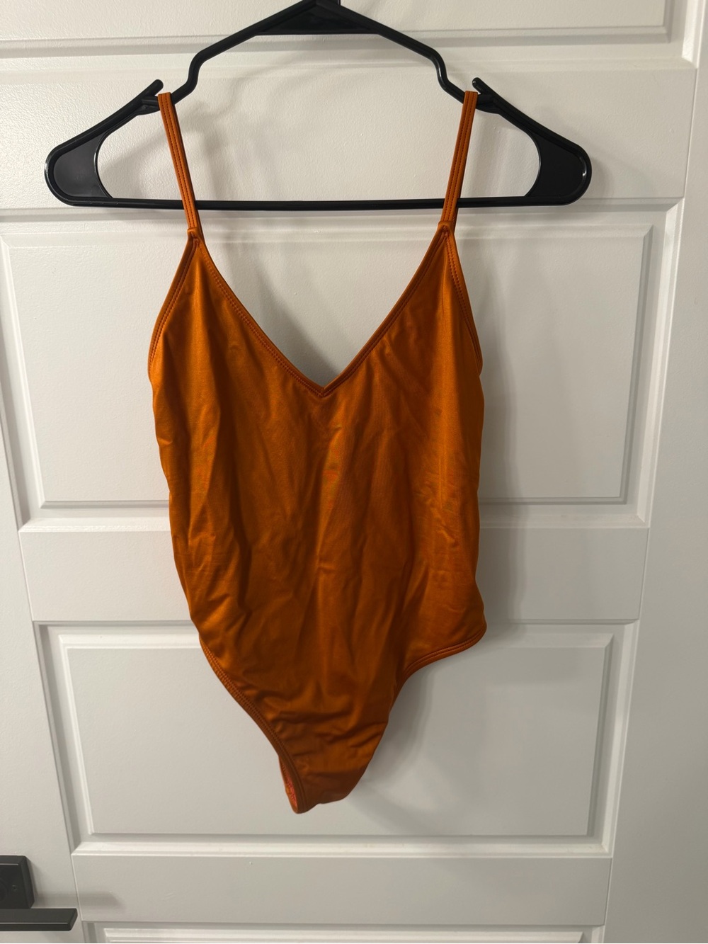 Minimalist Orange V-Neck One-Piece Swimsuit